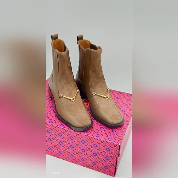 TORY‎ BURCH Size 5 Equestrian Link Chelsea Ankle Leather Boot - Picture 7 of 9